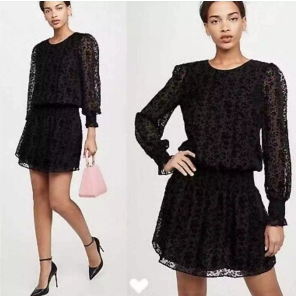 Parker Velvet Burnout Dress Carmindy Smocked Ruffle Floral Frill MEDIUM Black